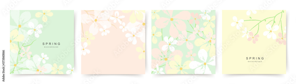 Spring abstract vector backgrounds with flowers, green branches and ...