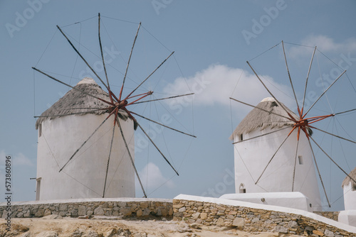 windmill in mykonos, greece in a sunny day