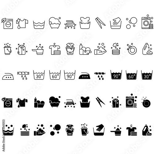 Washing icon vector set. laundry illustration sign collection.  Wash symbol or logo.