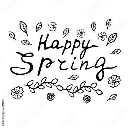 Vector illustration of happy spring lettering isolated with decortive elements