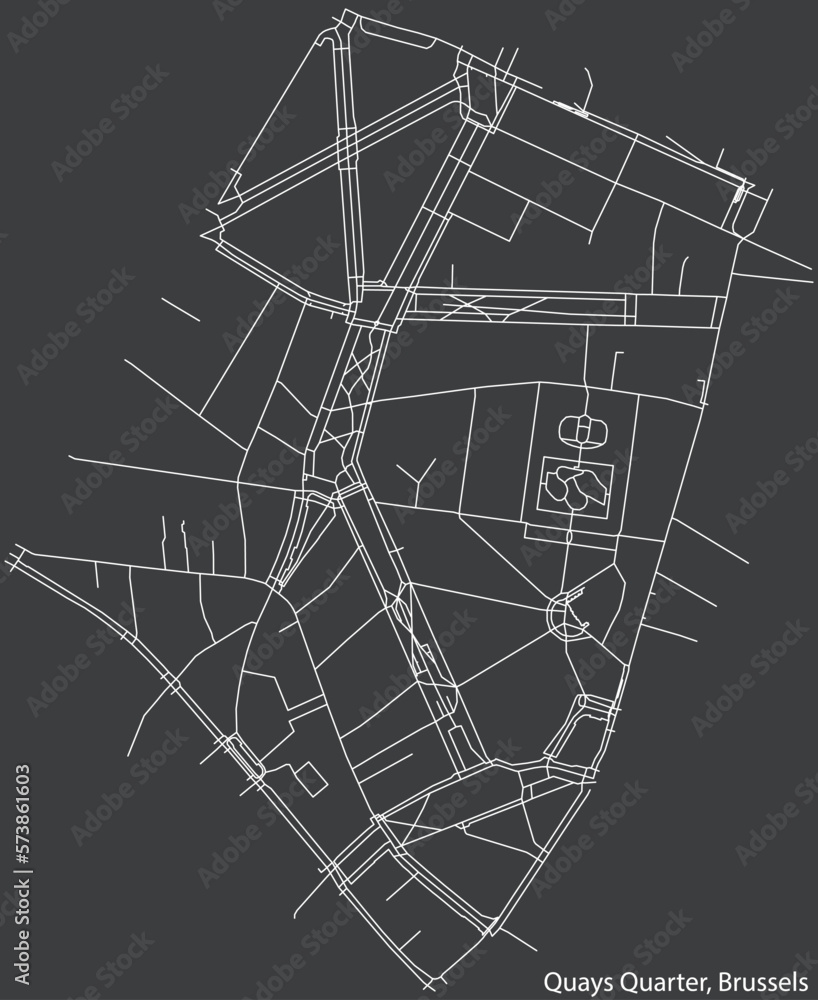 Street roads map of the QUAYS QUARTER (QUAIS, KAAIENWIJK), BRUSSELS