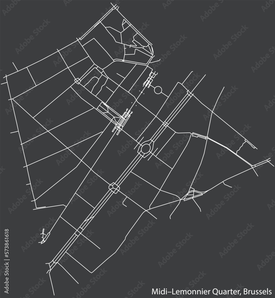 Street roads map of the MIDI–LEMONNIER QUARTER (ZUIDWIJK), BRUSSELS