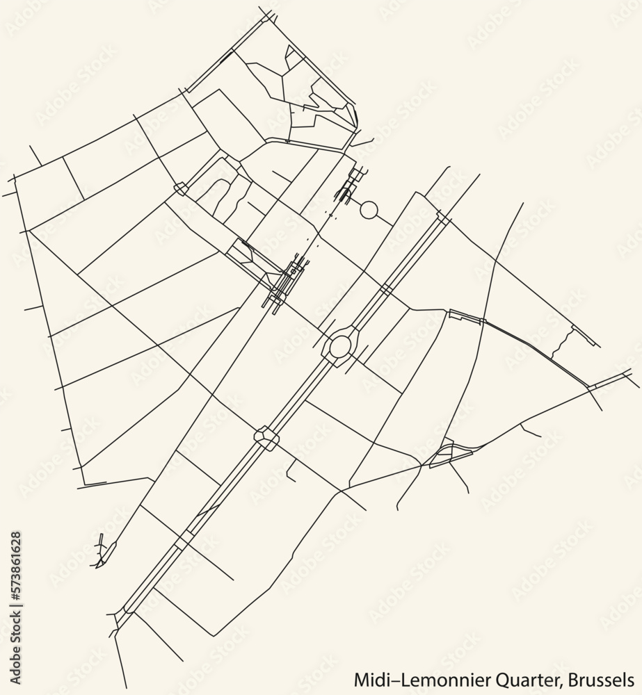Street roads map of the MIDI–LEMONNIER QUARTER (ZUIDWIJK), BRUSSELS