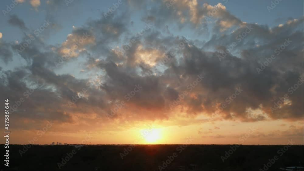 Aerial Static Shot Of Cloudy Sky At Magical Sunset, Tampa, Florida Aerial Static Shot Of Cloudy Sky At Magical Sunset, Tampa, Florida