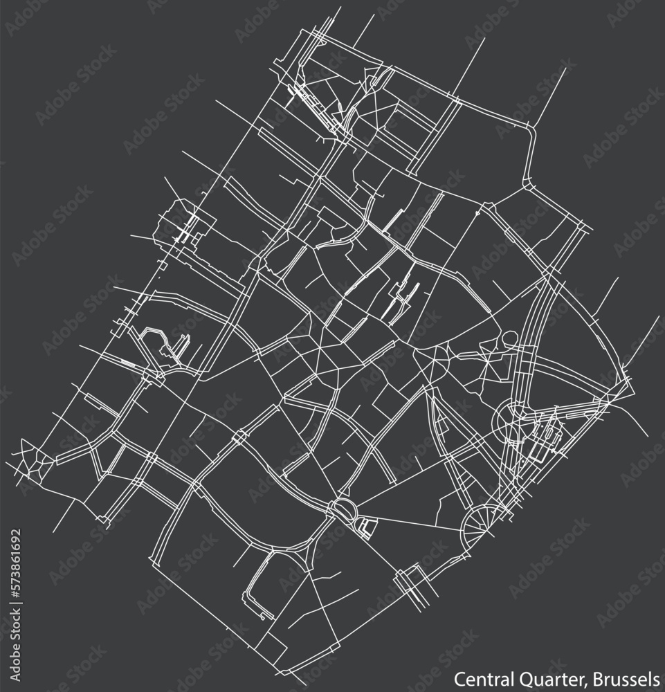 Street roads map of the CENTRAL QUARTER (QUARTIER DU CENTRE, CENTRUMWIJK), BRUSSELS