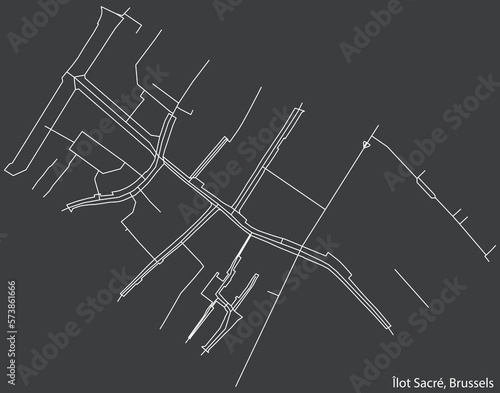 Detailed hand-drawn navigational urban street roads map of the ILOT SACRE DISTRICT of the Belgian city of BRUSSELS, Belgium with vivid road lines and name tag on solid background