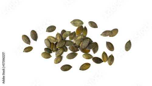 Pumpkin Seeds Isolated, Raw Pepita Grains, Scattered Green Healthy Nuts, Pumpkin Seed Group on White