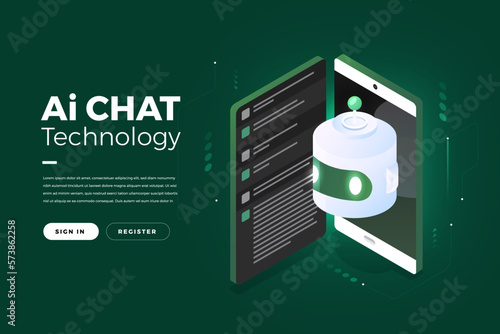 Artificial Intelligence open chat. AI conversation with robot and machine learning.Vector illustration. 