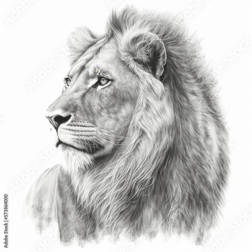 lion drawing on white background, AI generative 