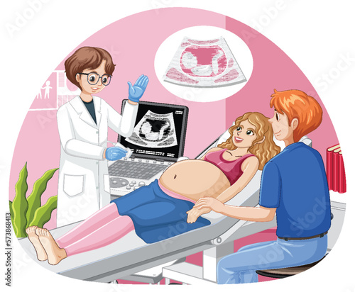 Doctor doing ultrasound scan for pregnant woman