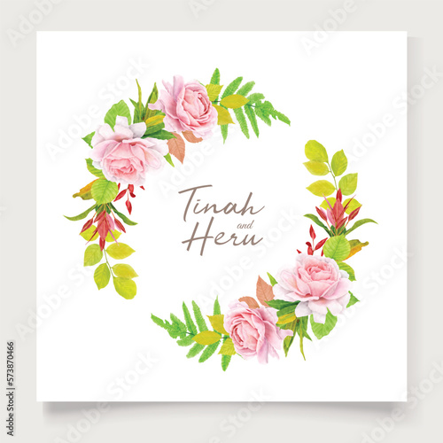hand drawn floral ornament with pink and red roses 