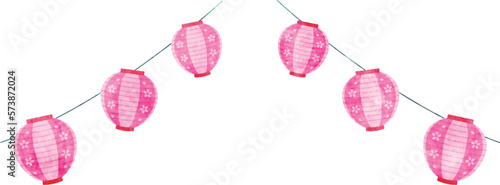 桜まつりの提灯　手描き水彩風イラスト