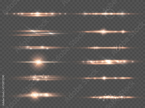 Lens flare and glowing, isolated transparent background of horizontal burst of bright flame or light. Glisten and shining effect vector illustration