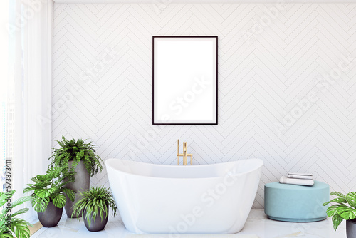 Mockup poster in bathroom with tiles