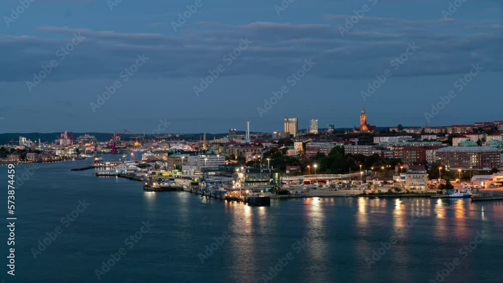 Waterfront Nigh city light illumination with reflection in water Aerial Goteborg Waterfront Nigh city light illumination with reflection in water Aerial Goteborg
