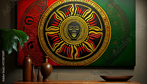 Fotografia Black History Month | Abstract african symbols are painted in bold red, yellow, and green colors