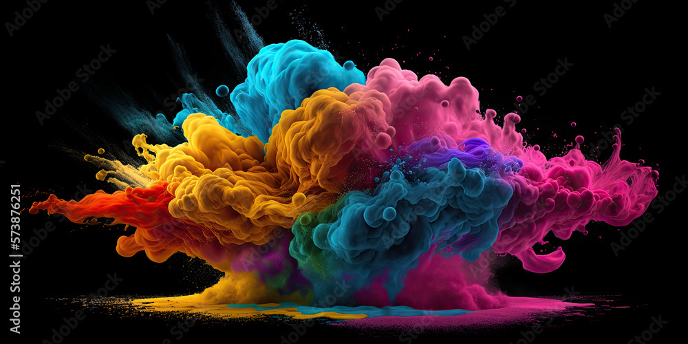 Color Explosion. Rainbow of colorful paint isolated on black background. Generative AI - obrazy, fototapety, plakaty 