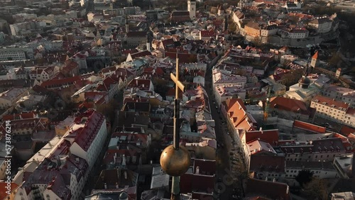 Cross of St Olfas church Tallinn winter aerial view photo