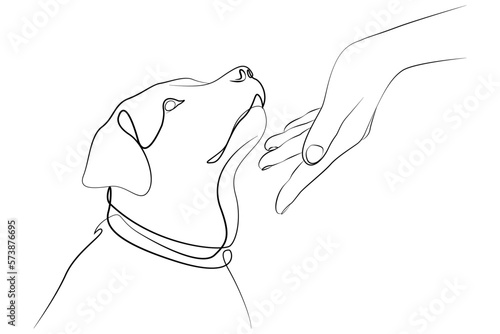 Linear drawing of a labrador and a female hand. Dog vector illustration. Vector illustration of human and dog friendship. Tattoo