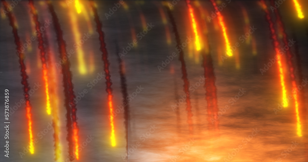 Abstract bright meteors burning falling from the sky, meteorites falling with fire and smoke abstract background