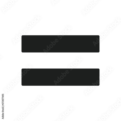 Equal symbol, balance concept. Two horizontal lines on white background. Math operation result pictogram.
