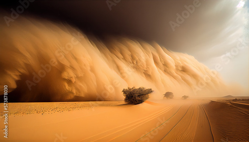 Vászonkép Sandstorm in desert - Generative AI illustration