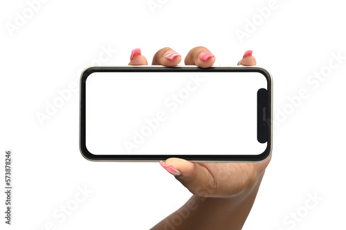 Female hand showing a blank touchscreen of smartphone