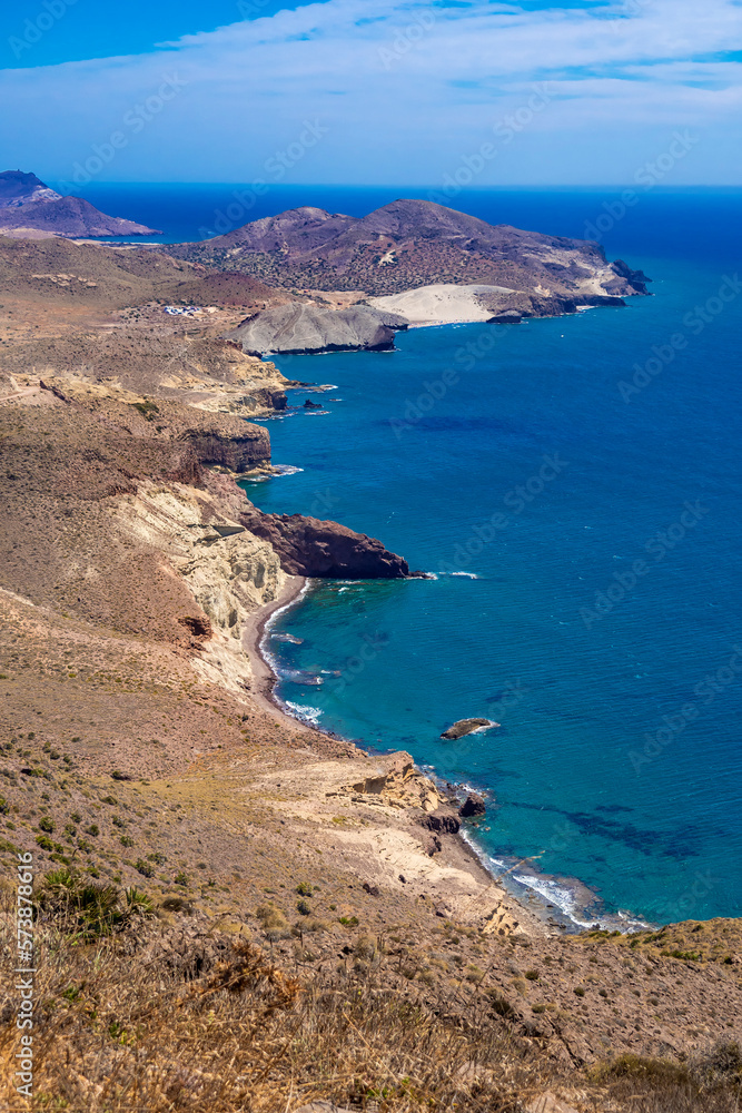 Panoramic View from Vela Blanca Volcanic Dome, Cabo de Gata-Níjar Natural Park, UNESCO Biosphere Reserve, Hot Desert Climate Region, Almería, Andalucía, Spain, Europe Panoramic View from Vela Blanca Volcanic Dome, Cabo de Gata-Níjar Natural Park, UNESCO Biosphere Reserve, Hot Desert Climate Region, Almería, Andalucía, Spain, Europe