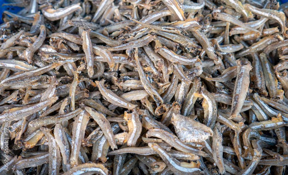 Ikan asin, salted fish  at traditional market in Yogyakarta, Indonesia