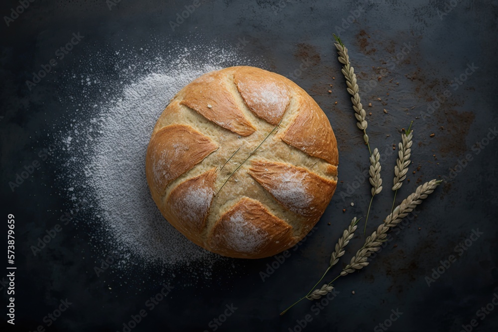 Bread on table top down view (AI generated) Bread on table top down view (AI generated)