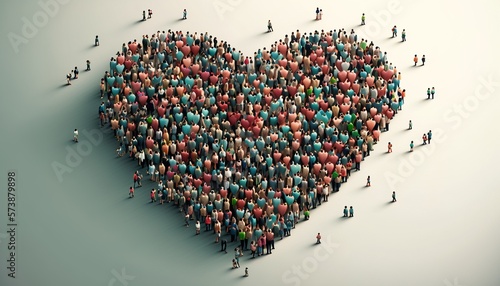 A large group of people standing in the shape of a heart on a white background editorial illustration a 3d render figurativism photo