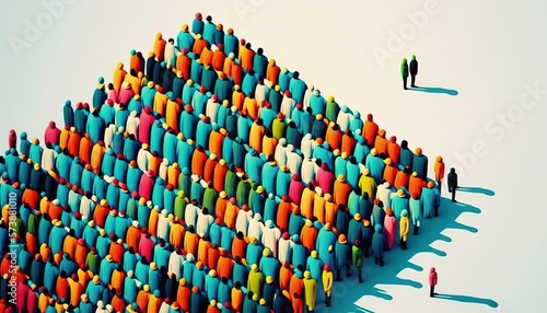 A group of people standing in a large group of people in the shape of a mountain editorial illustration a microscopic photo unilalianism photo