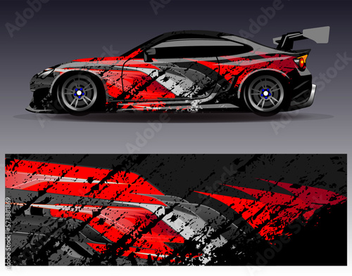 Car wrap design vector. Graphic abstract stripe racing background kit designs for wrap vehicle  race car  rally  adventure and livery