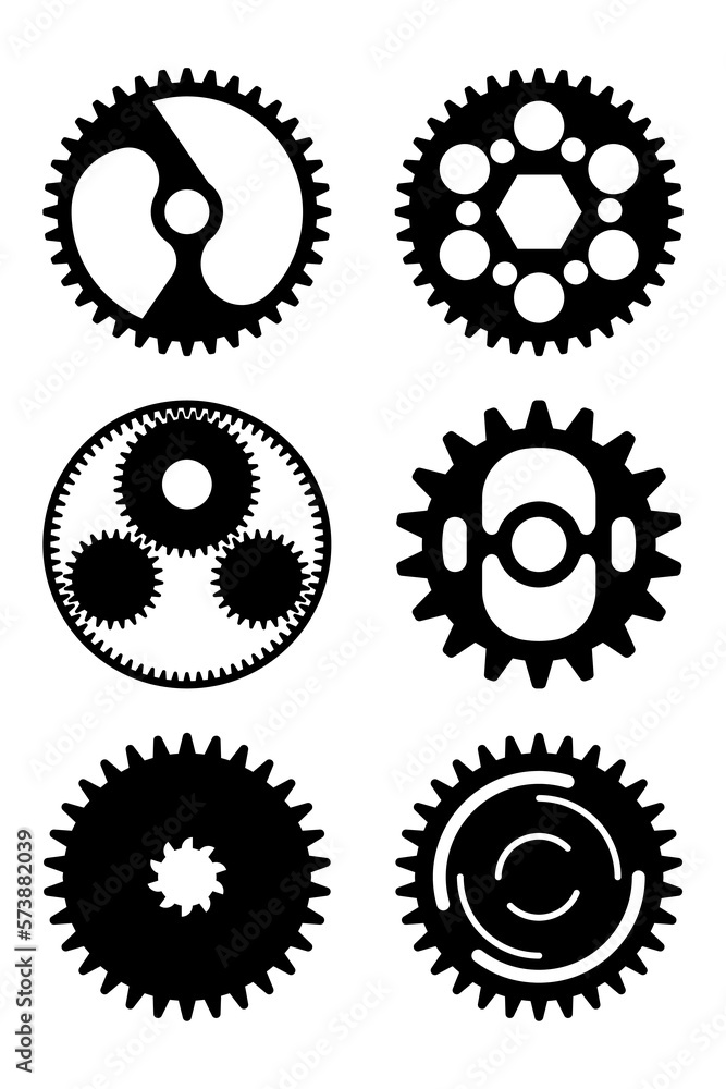 Modern gears set with different style isolated Modern gears set with different style isolated