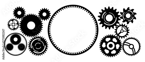 Modern gears set system isolated on white background with different size
