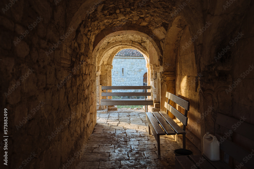 Fototapeta premium Arched corridor at Khobi Convent, Georgia