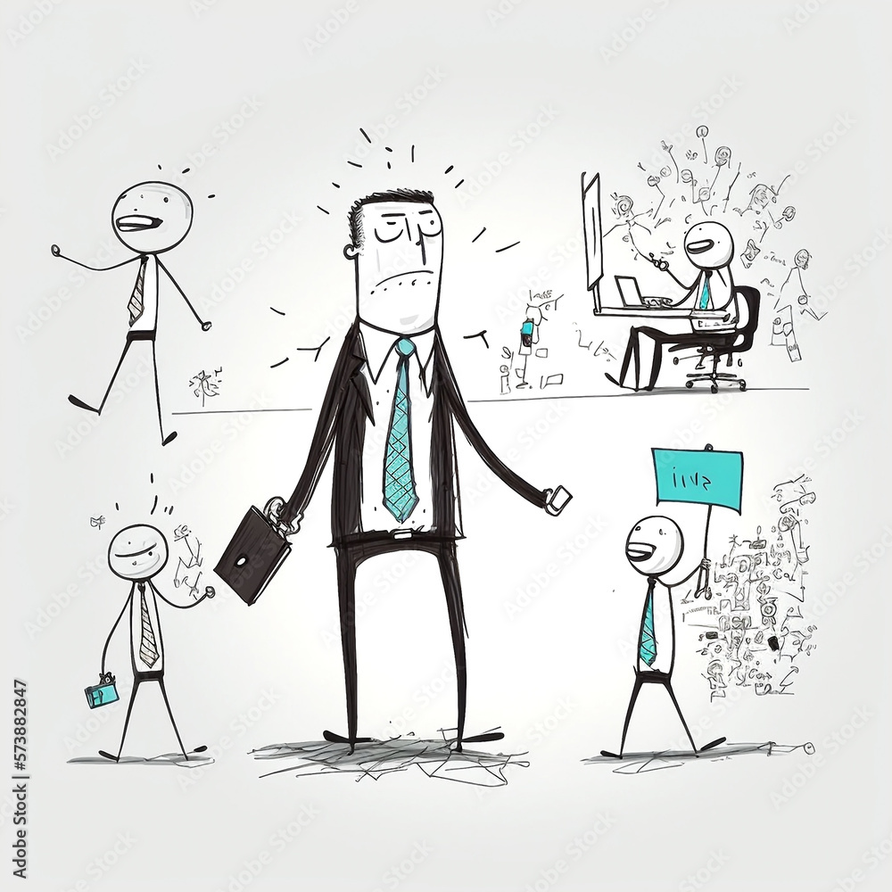 crazy office life caricature Stock Illustration | Adobe Stock