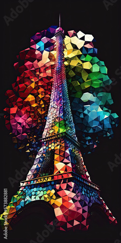 Eiffel tower in colorful hexagons