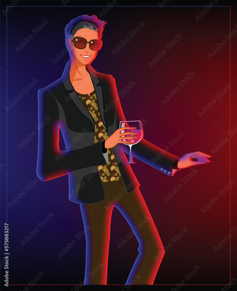 Fototapeta premium 3d studio character highlight light club night dance blue red party