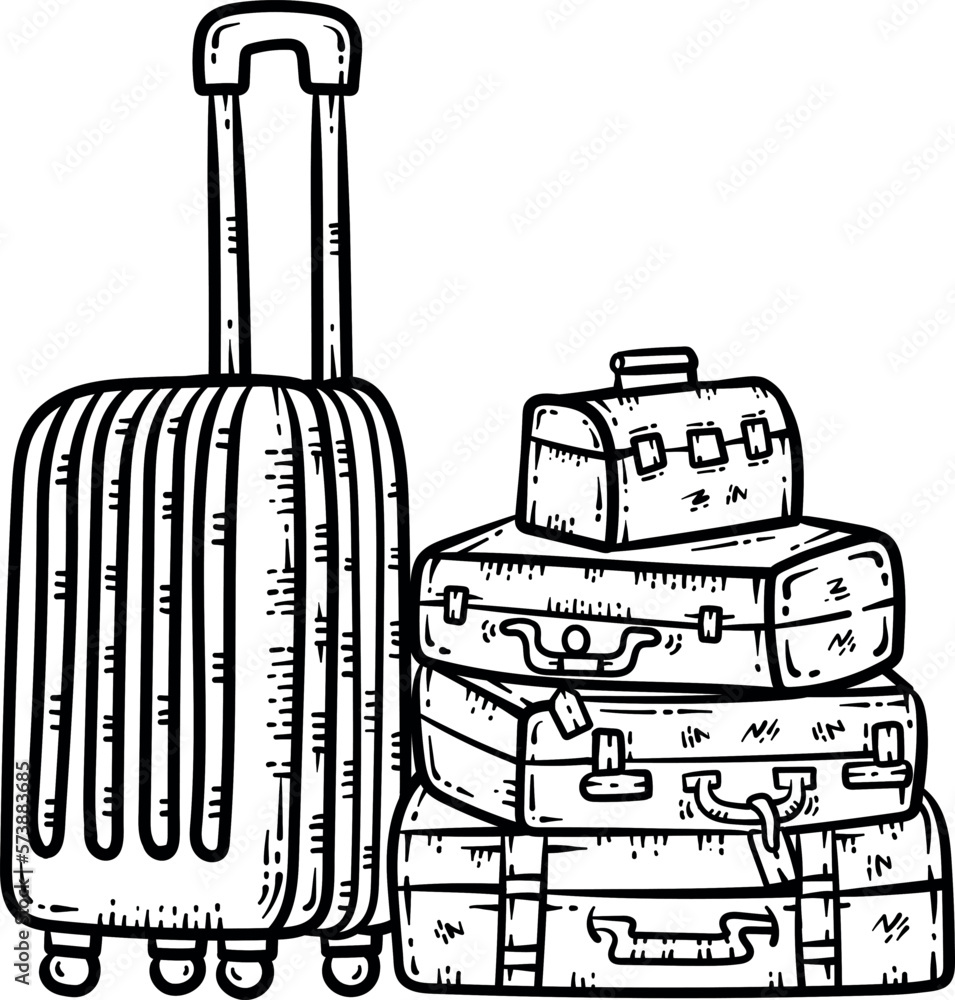 Summer Travel Suitcase Line Art Coloring Page 