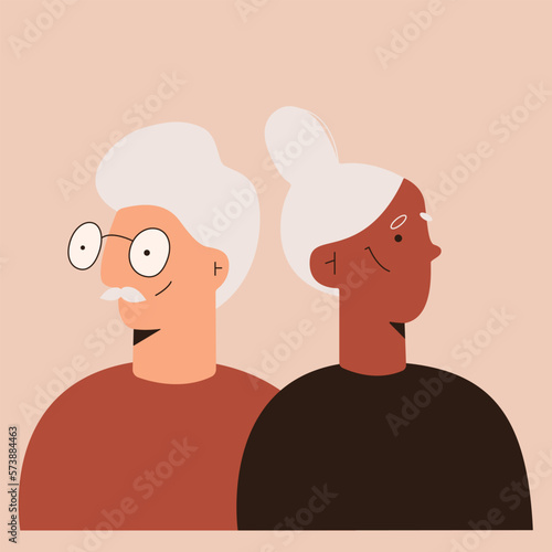 Avatar of senior elderly couple isolated.elderly man and woman together.flat vector illustration of gray-haired people
