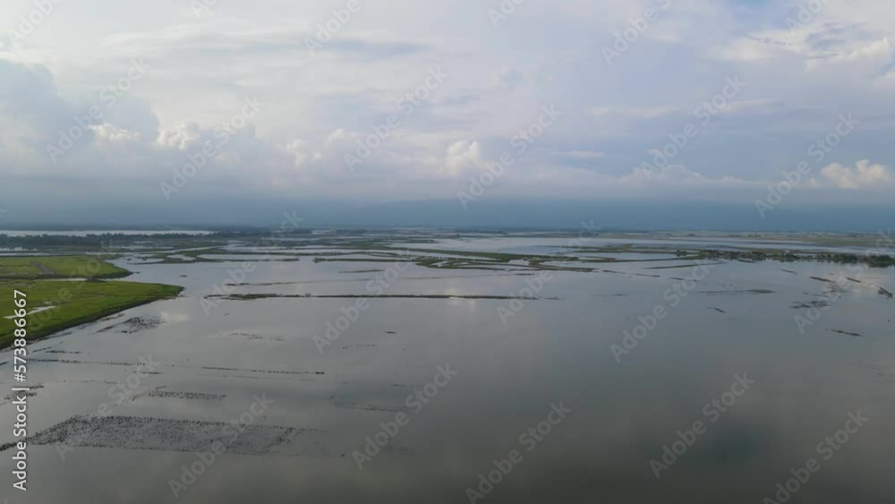 Extreme weather flooded landscape cloudy day aerial, Sylhet, Bangladesh Extreme weather flooded landscape cloudy day aerial, Sylhet, Bangladesh