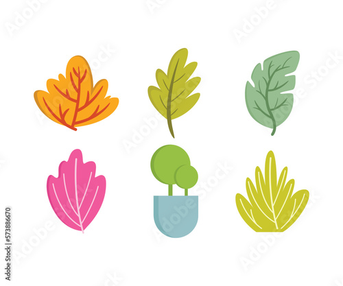 leaf and shrub icons set vector illustration