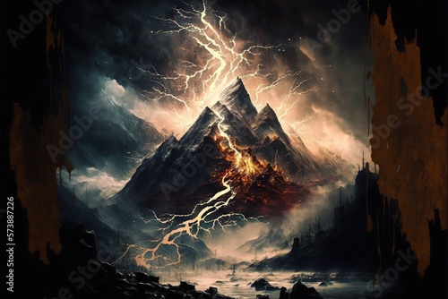 Mountains during a thunderstorm and snow whirl AI
