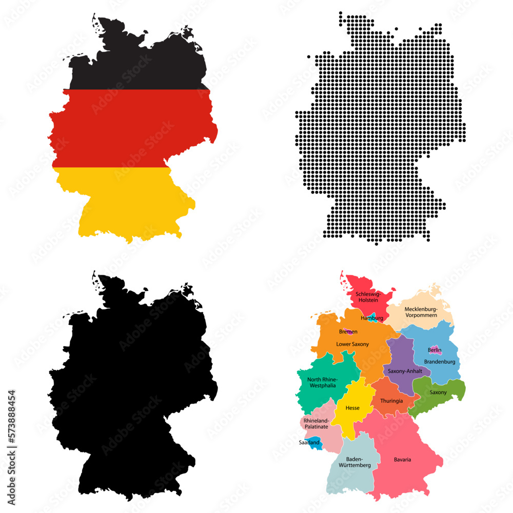 Set of Germany map icon, geography blank concept, isolated graphic background vector illustration