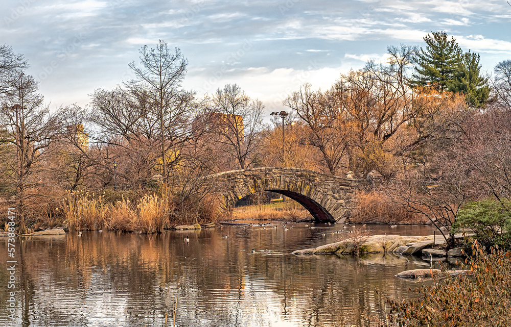 Gapstow Bridge in Central Park, winter, early spring