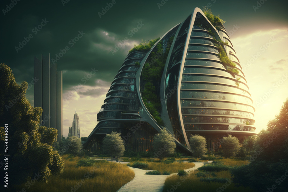 Ecological green city with futuristic architecture, future modern creative  architecture city, creative building exterior, concept of balance with  nature, generated ai Illustration Stock | Adobe Stock