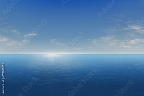 Blue calm sea landscape background with clouds, seascape sea ocean horizon, generated ai