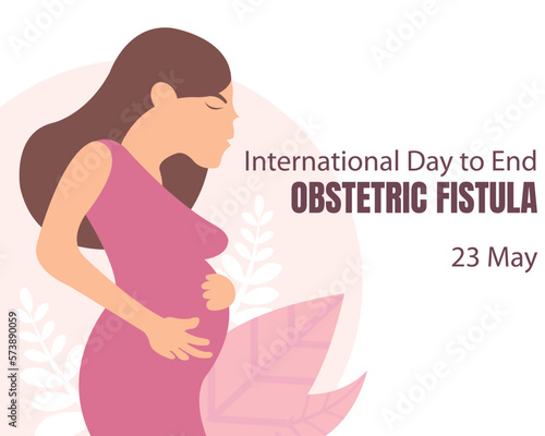 illustration vector graphic of pregnant woman holding her belly, showing leaves background, perfect for international day, day to end obstetric fistula, celebrate, greeting card, etc.