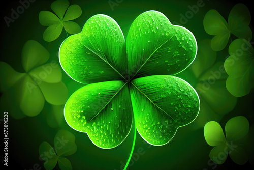 Lucky Four Leaf Clover for St. Patricks Day. Generative Ai Art.